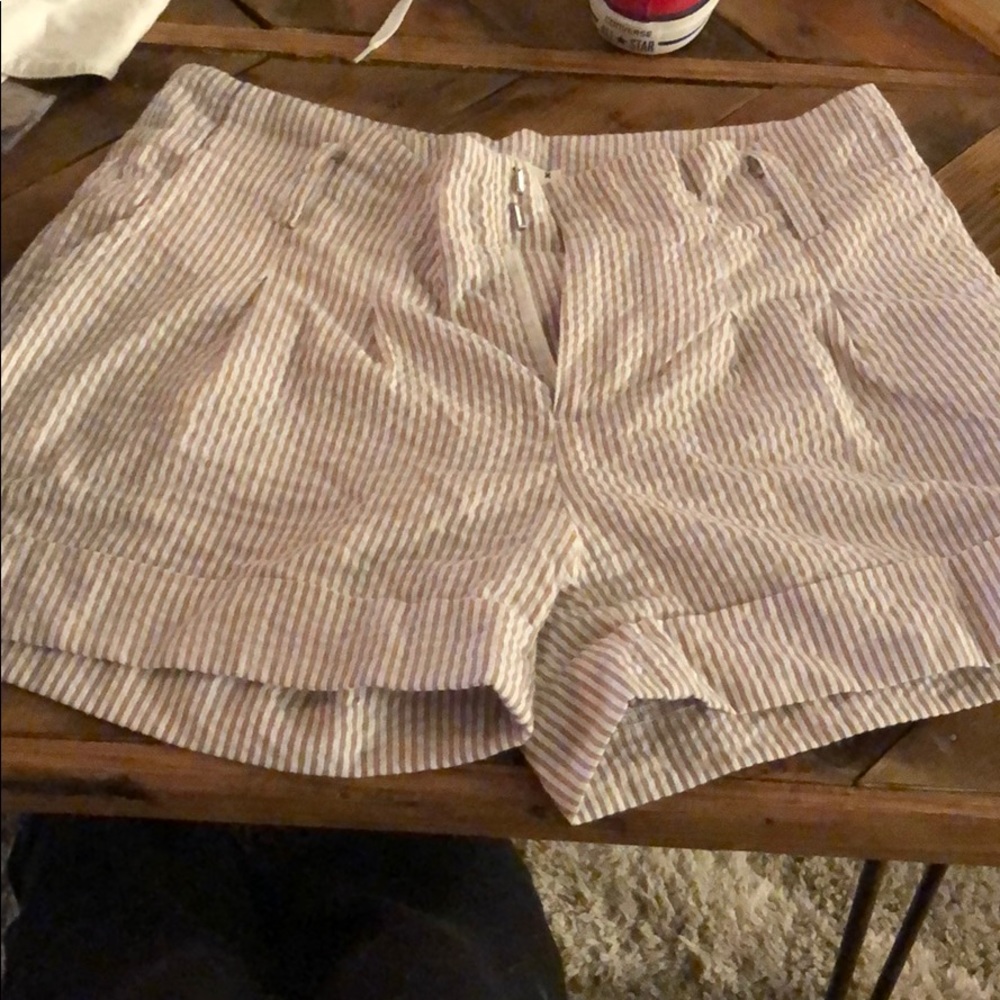 Tan seersucker shorts with pockets